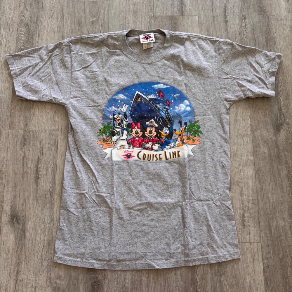 Vtg Disney Cruise Line Mickey Mouse Character Graphic Gray T-Shirt Mens Medium